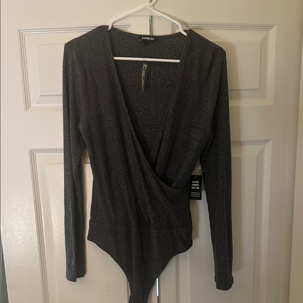 NWT Express Charcoal Grey Wrap Bodysuit